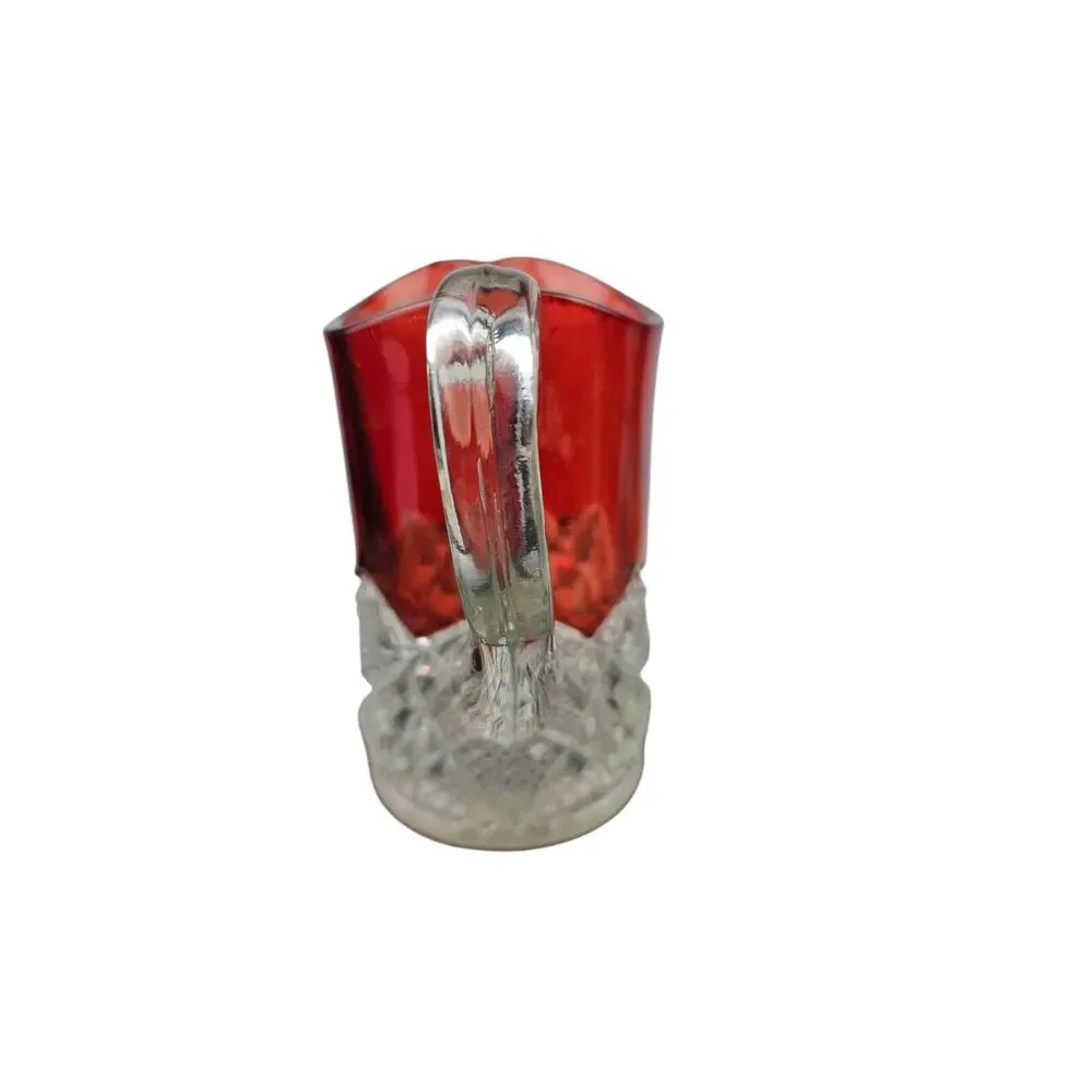 Early American Pressed Glass Creamer; Souvenir Ruby Red Upper Cut Glass Lower‎